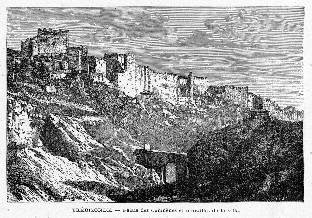 Veduta del Palais des Comtes e delle mura della città di Trebisonda (Turchia). Incisione in "Les Missions Catholiques au XIXème Siècle" di Louis-Eugène Louvet. Collezione privata. da Anonymous Anonymous