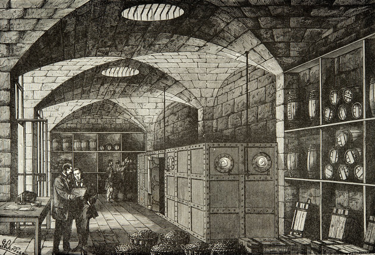 Cantine del tesoro della Banca di Francia nel XIX secolo, incisione da Anonymous Anonymous