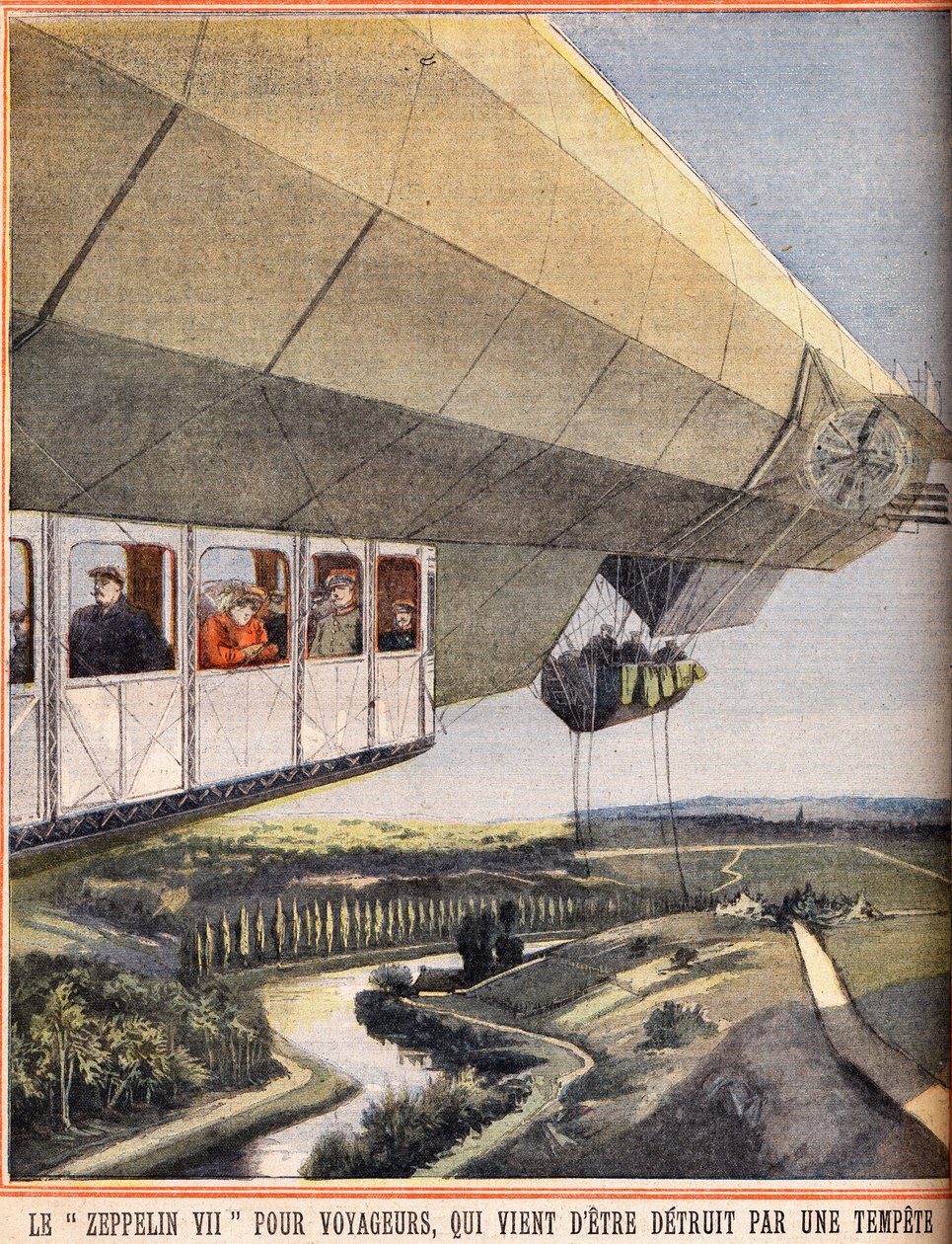 Zeppelin VII per viaggiatori appena distrutto da una tempesta. Incisione in "Le petit parisien" del 10/07/1910. Collezione privata. da Anonymous Anonymous