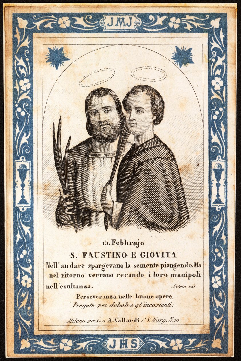 I martiri San Faustino e San Giovita. Immagine pia. Cartolina. Inizio XX secolo. Collezione privata da Anonymous Anonymous