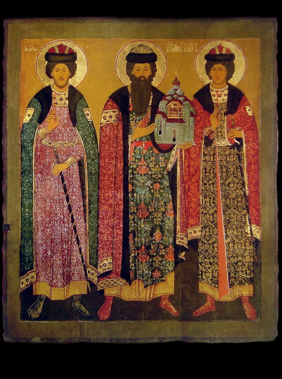 San Vsevolod Mstislavich, Principe di Pskov con i Santi Boris e Gleb, inizio XVII sec. da Anonymous Russian icon painter