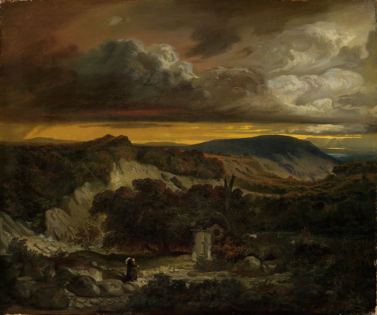 Paesaggio serale con eremiti che tornano a casa da Anselm Feuerbach