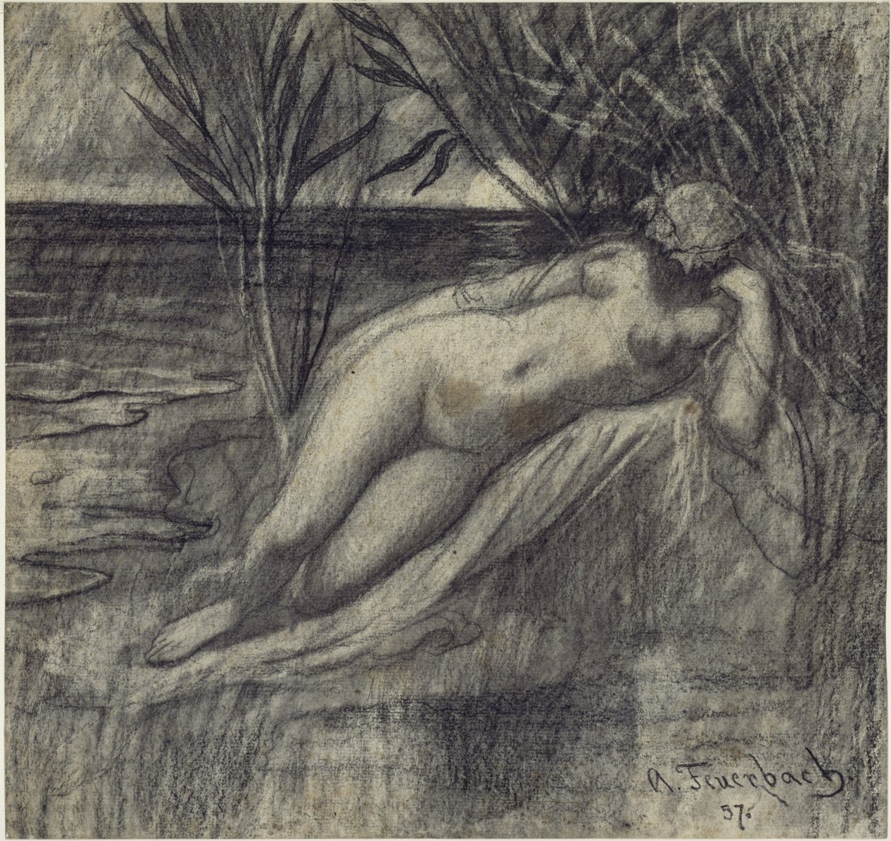 Ninfa dormiente presso il fiume da Anselm Feuerbach