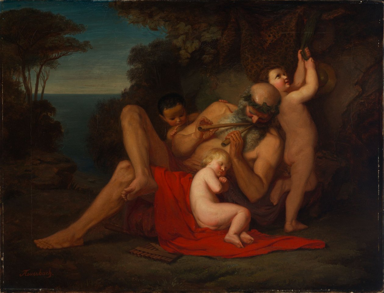 Sileno con un fanciullo Bacco addormentato da Anselm Feuerbach