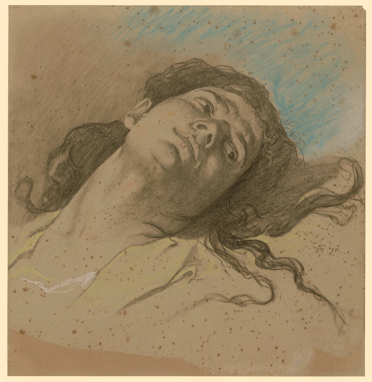 Studio di testa femminile, reclinata, con capelli sciolti da Anselm Feuerbach
