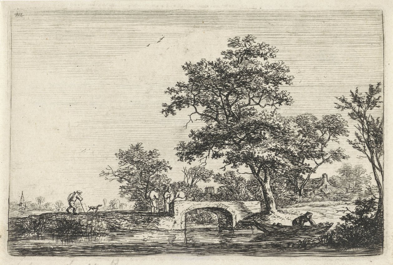 Figure presso un ponte di pietra da Anthonie Waterloo