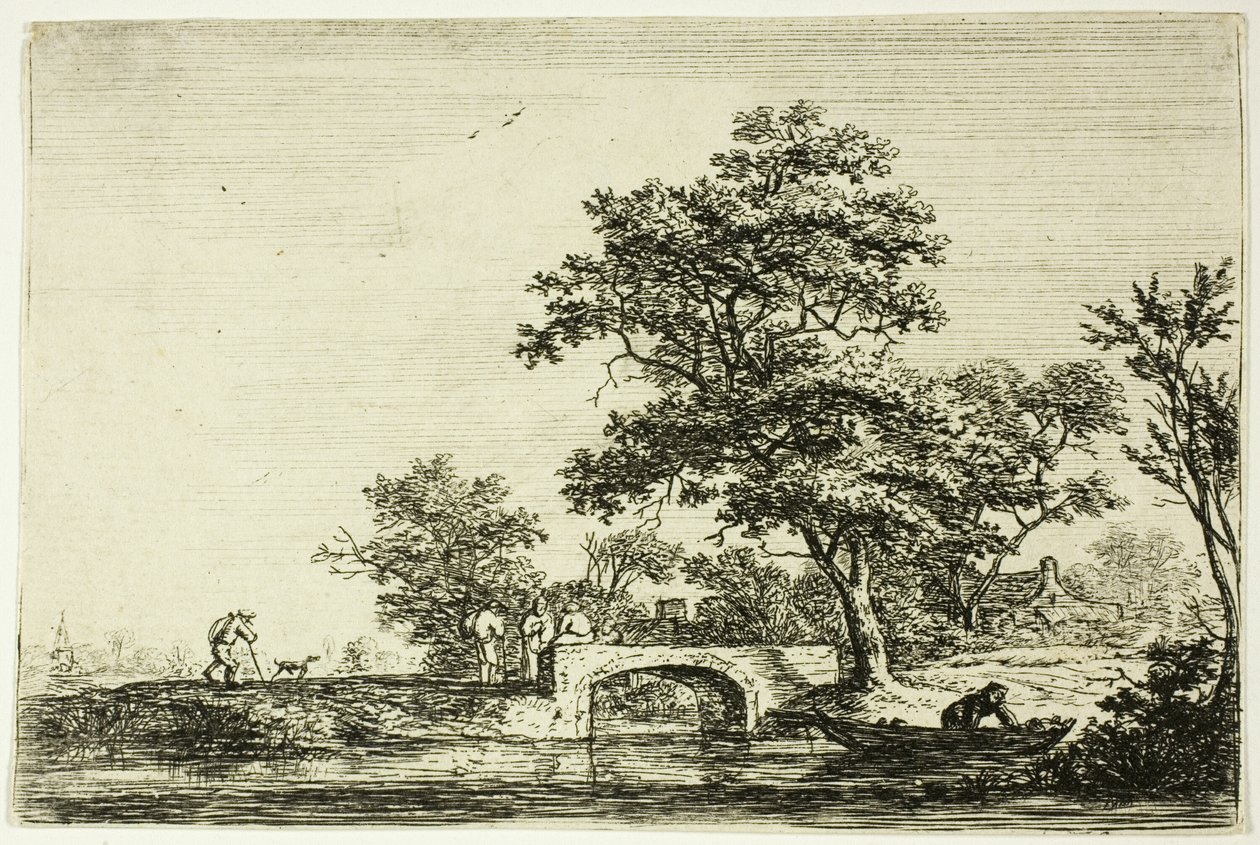 Quattro uomini su un ponte di pietra da Anthonie Waterloo