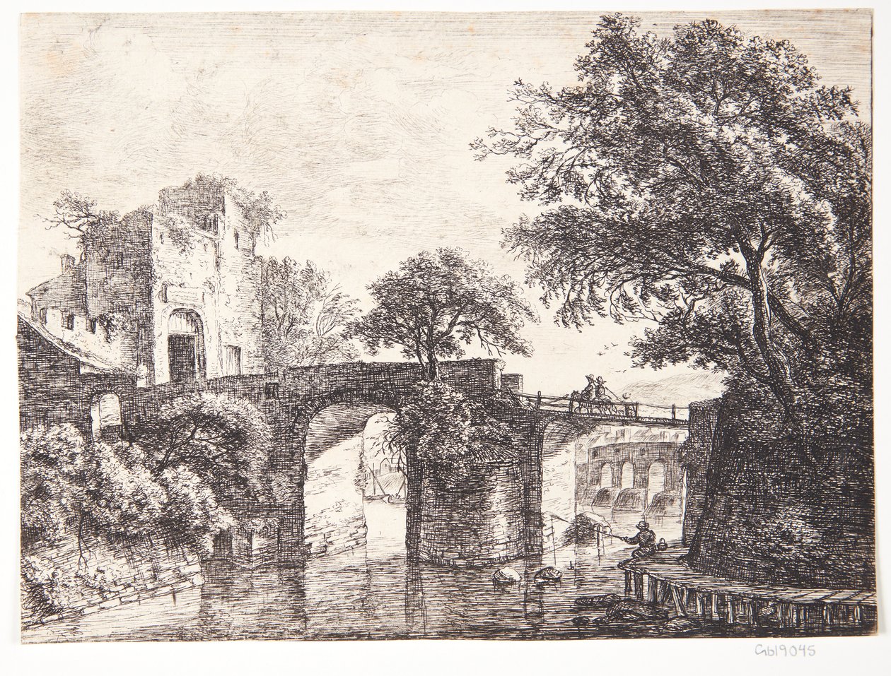 Ponte di pietra su un fiume da Anthonie Waterloo