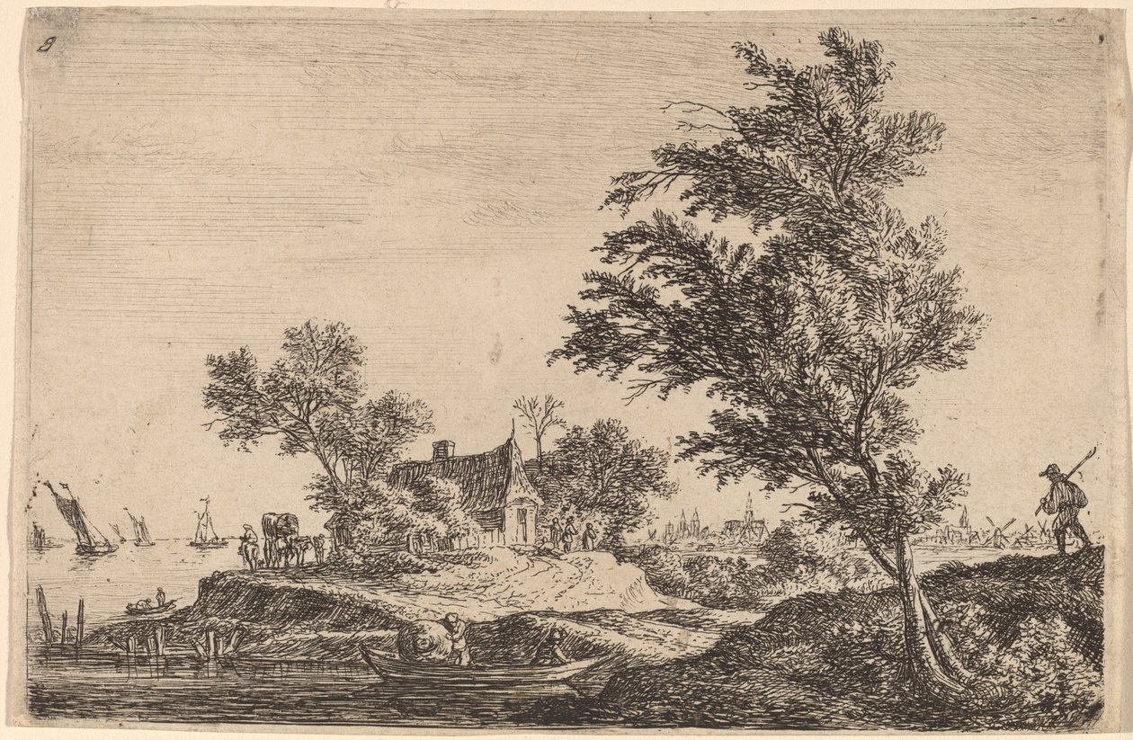 Viaggiatore che Passa Due Grandi Alberi da Anthonie Waterloo
