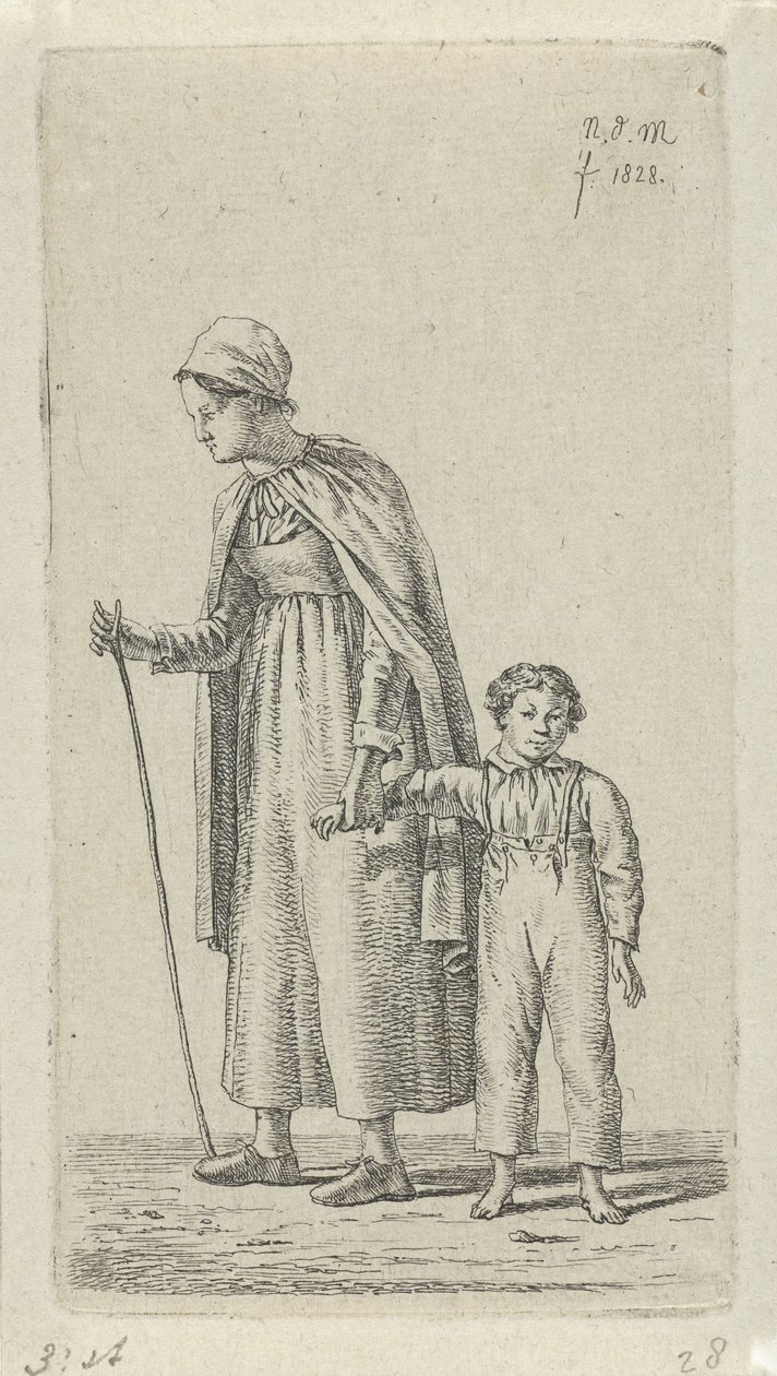 Madre con bambino in braccio, 12 Studi di statuette (titolo della serie) da Anthonie Willem Hendrik Nolthenius de Man