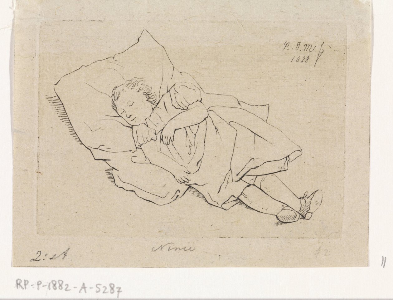 Bambino dormiente su un cuscino da Anthonie Willem Hendrik Nolthenius de Man