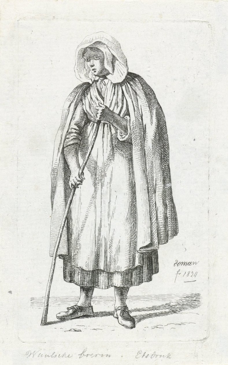 Donna con mantello e bastone da Anthonie Willem Hendrik Nolthenius de Man