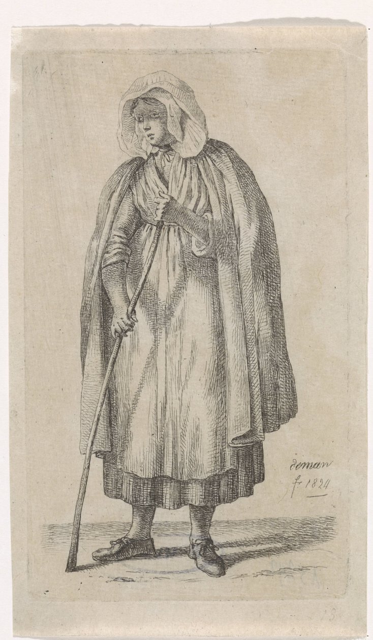 Donna con un mantello e un bastone da Anthonie Willem Hendrik Nolthenius de Man