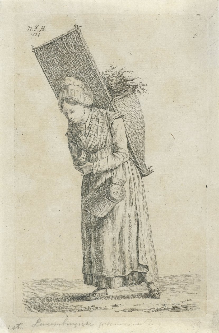 Donna del Lussemburgo con un cesto sulla schiena da Anthonie Willem Hendrik Nolthenius de Man