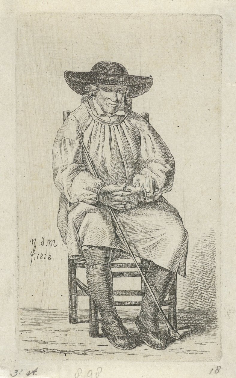 Uomo seduto con bastone da Anthonie Willem Hendrik Nolthenius de Man