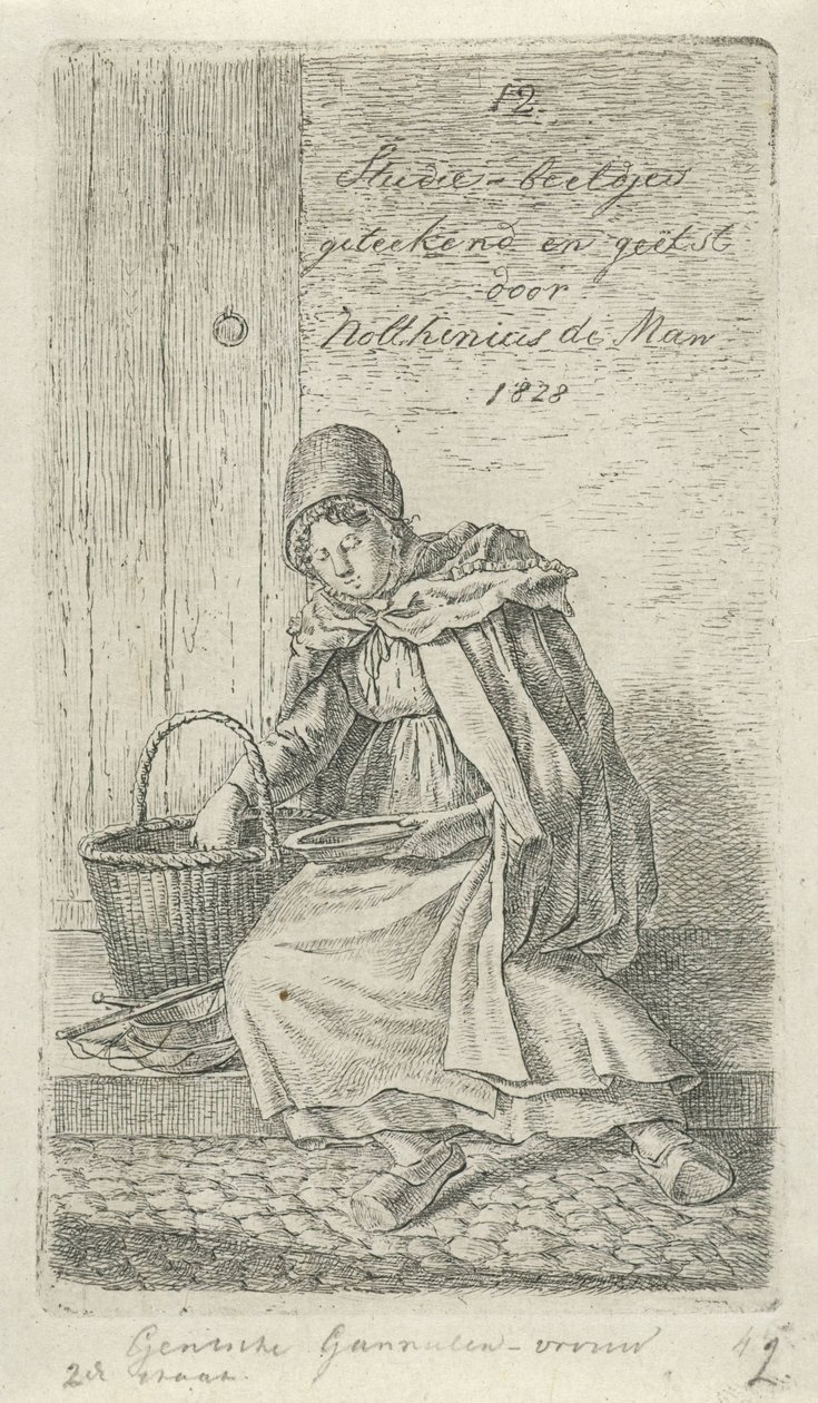 Donna seduta con cesta e piatto da Anthonie Willem Hendrik Nolthenius de Man