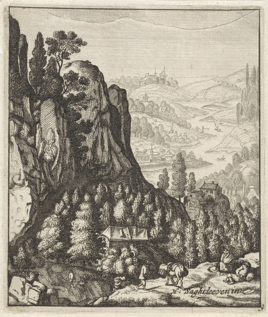 Paesaggio montano roccioso con contadini da Anthonie de Winter (attributed to)