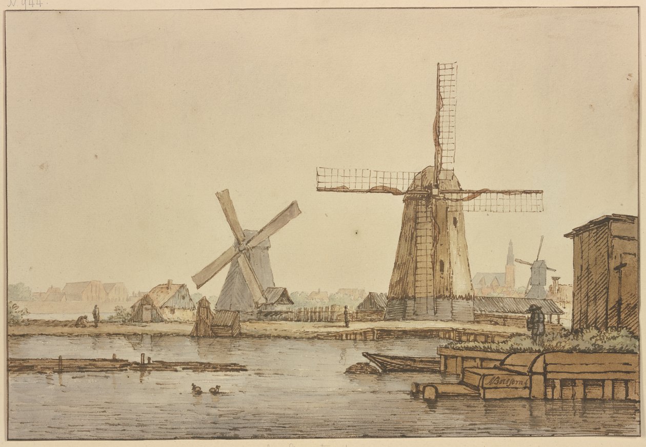 Tre mulini a vento presso Amsterdam da Anthonie van Borssom