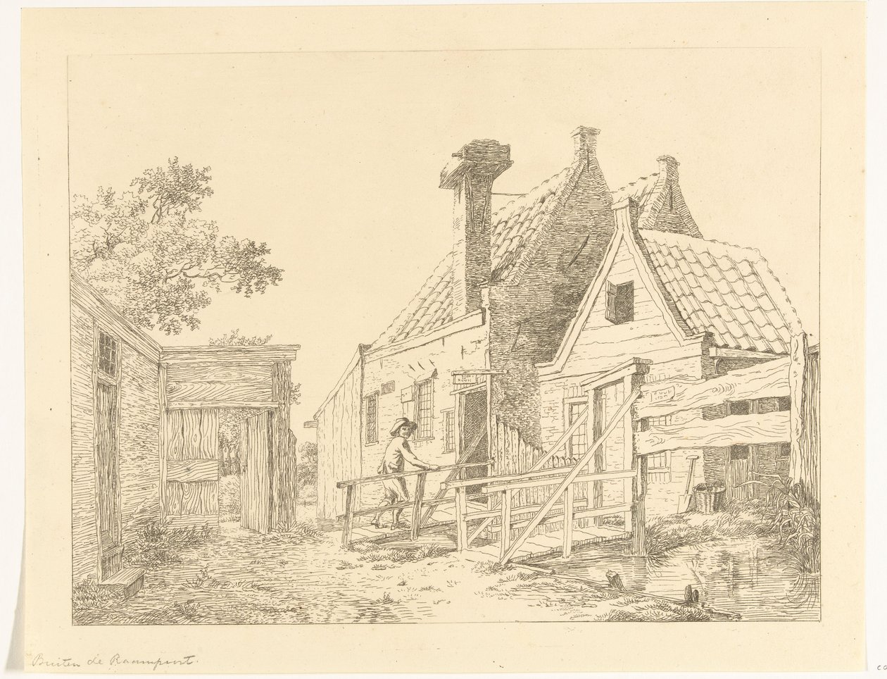 Ragazzo che cammina su un ponte di legno (Buiten de Raampoort) da Anthonie van den Bos