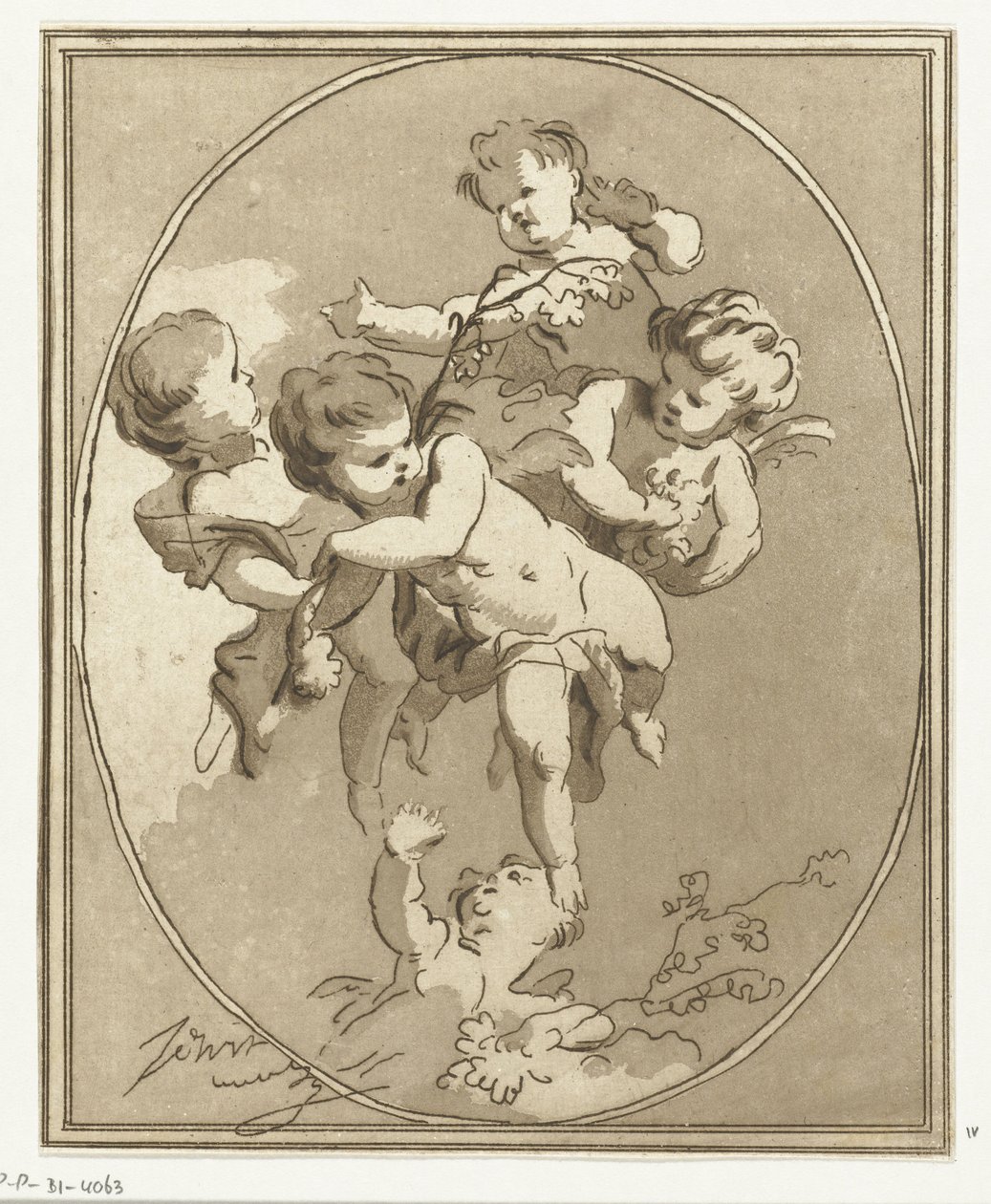Cinque putti con rami di fiori da Anthonie van den Bos