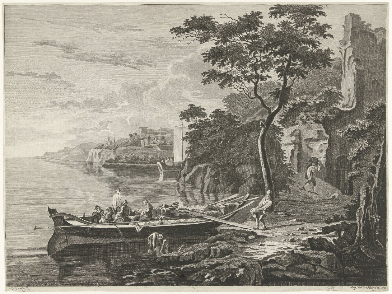 Figure presso una barca in un paesaggio montano da Anthonij van der Haer