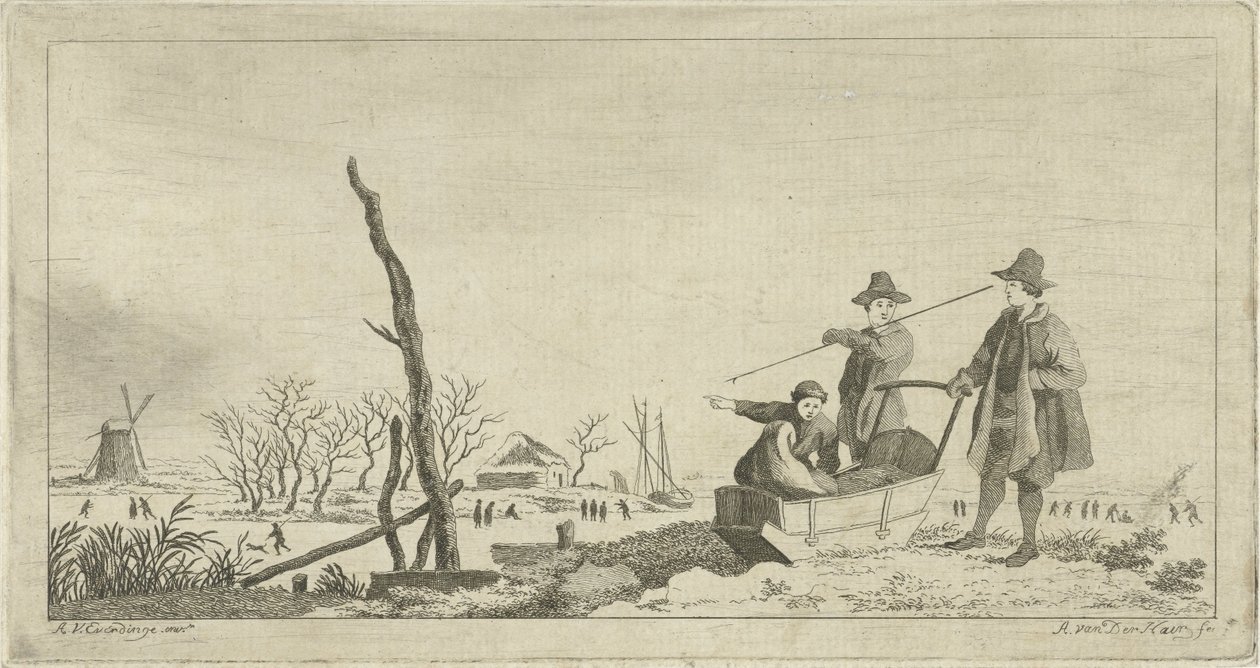 Figure vicino a una slitta in un paesaggio invernale da Anthonij van der Haer