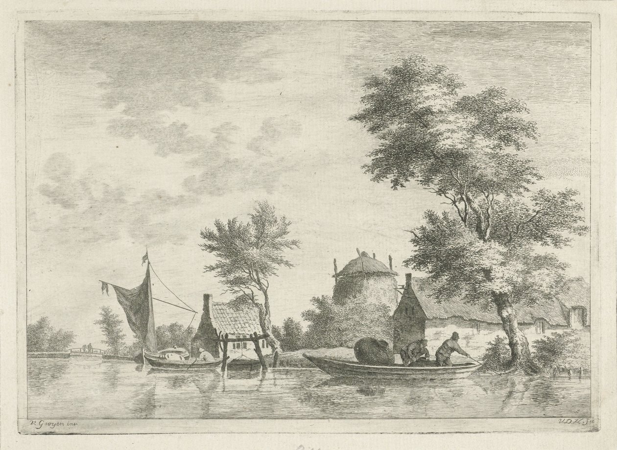 Paesaggio fluviale con un pagliaio da Anthonij van der Haer
