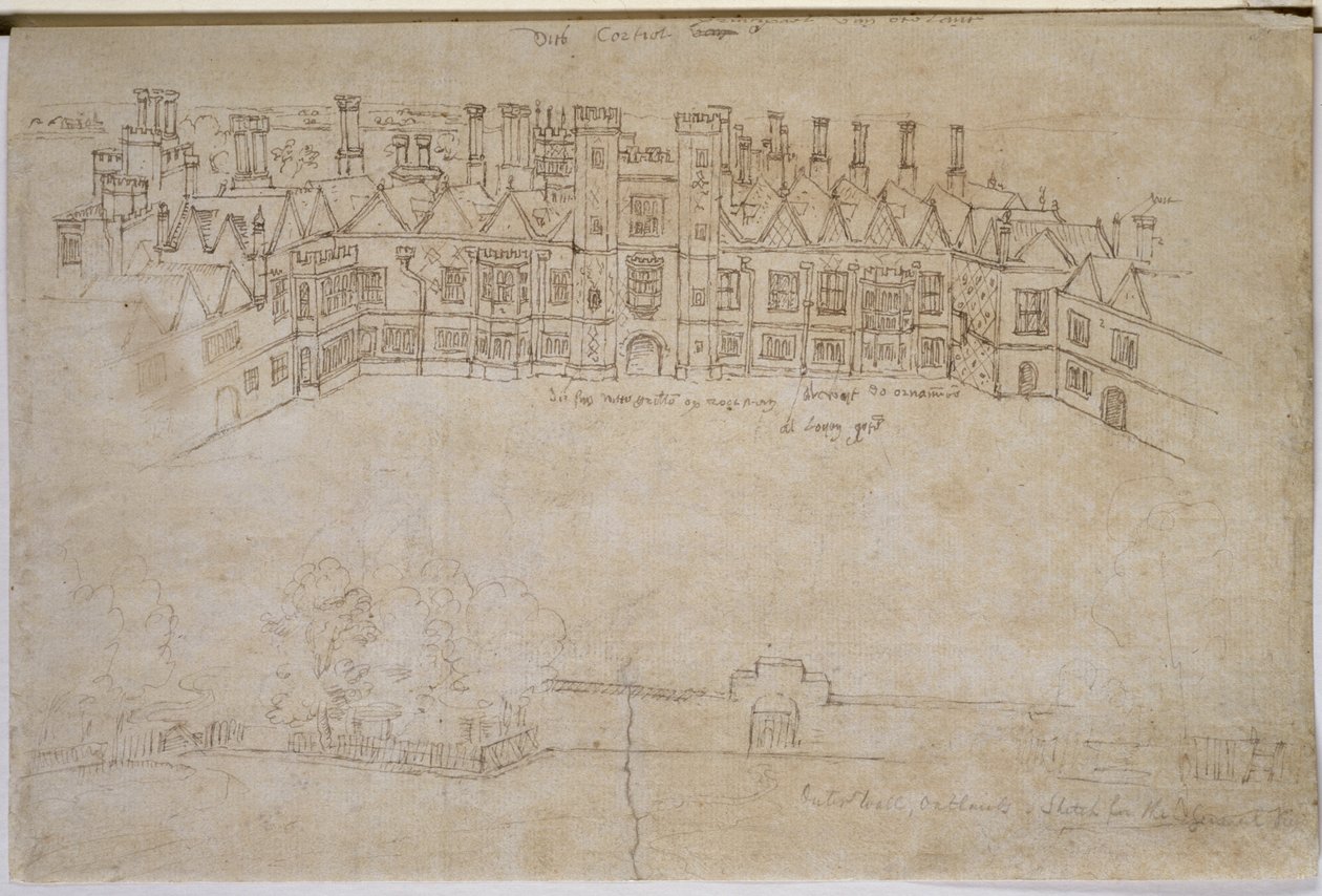 Cortile interno e muro esterno di Oatlands, Richmond Palace, XVI secolo da Anthonis van den Wyngaerde