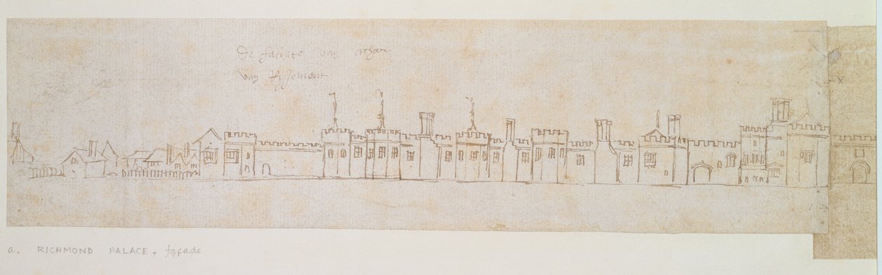 Muro esterno del Palazzo di Richmond, XVI secolo (penna e inchiostro su carta) da Anthonis van den Wyngaerde