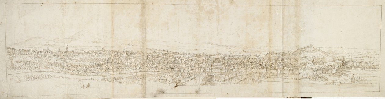 Veduta panoramica di Roma da Monte Mario, Castel S. Angelo in primo piano da Anthonis van den Wyngaerde