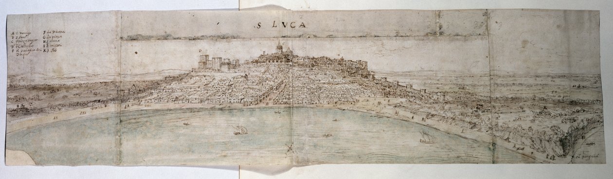 Veduta panoramica di San Lucar de Barrameda e campagna circostante dal sud-ovest da Anthonis van den Wyngaerde