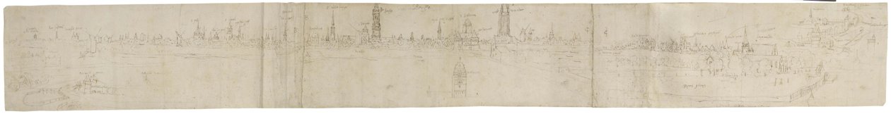 Recto: Schizzo preliminare per una vista di Bruges da sud-ovest, 1558 da Anthonis van den Wyngaerde