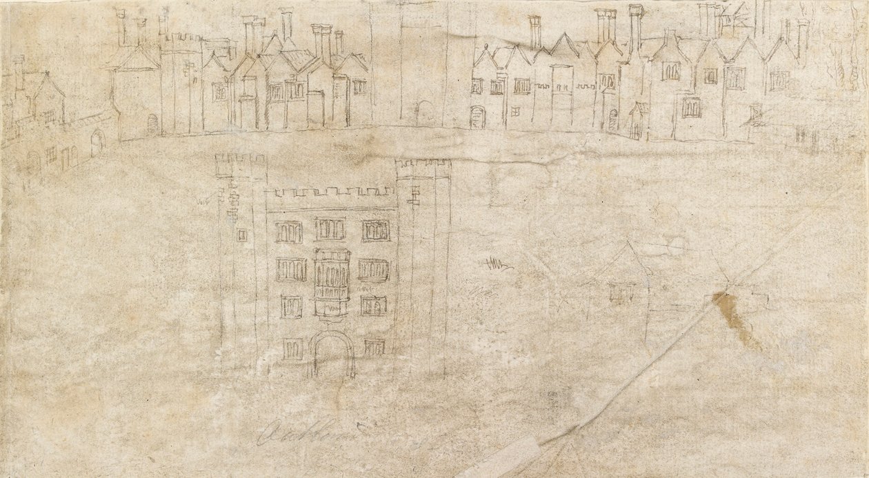 Edifici lungo la facciata sud del Palazzo di Oatlands da Anthonis van den Wyngaerde