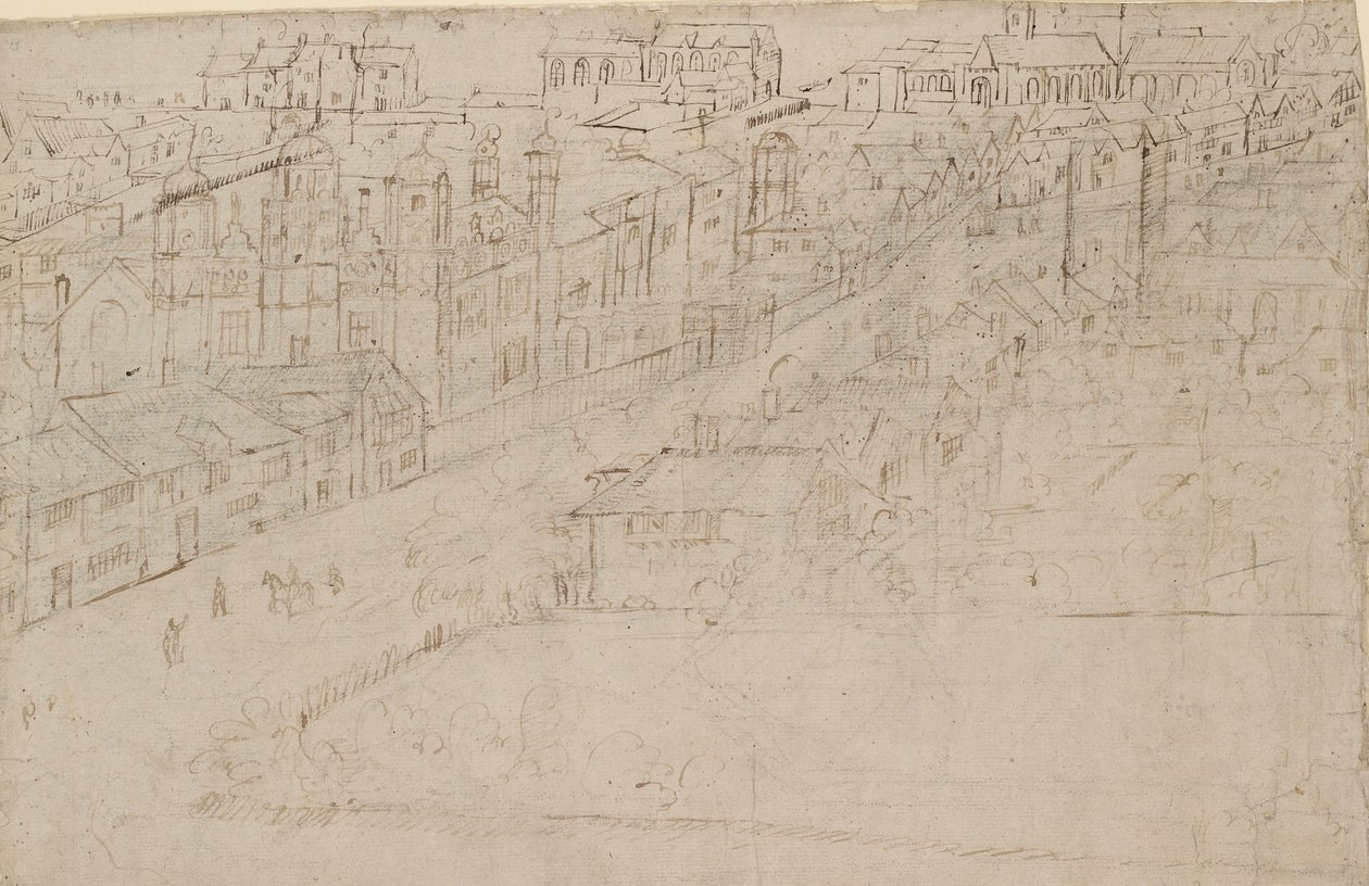 Panorama di Londra visto da Southwark: Borough High Street con St Mary Overy, 1554 da Anthonis van den Wyngaerde