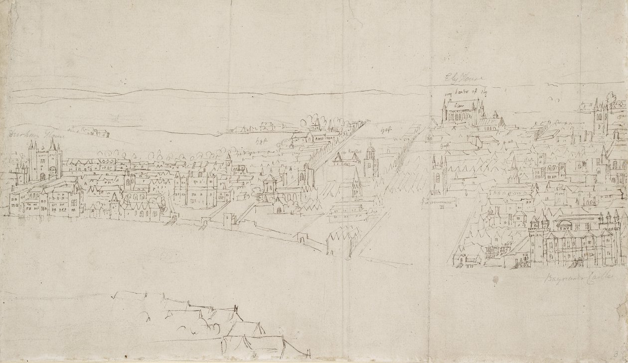 Panorama di Londra visto da Southwark: Durham House a Barnards Castle da Anthonis van den Wyngaerde