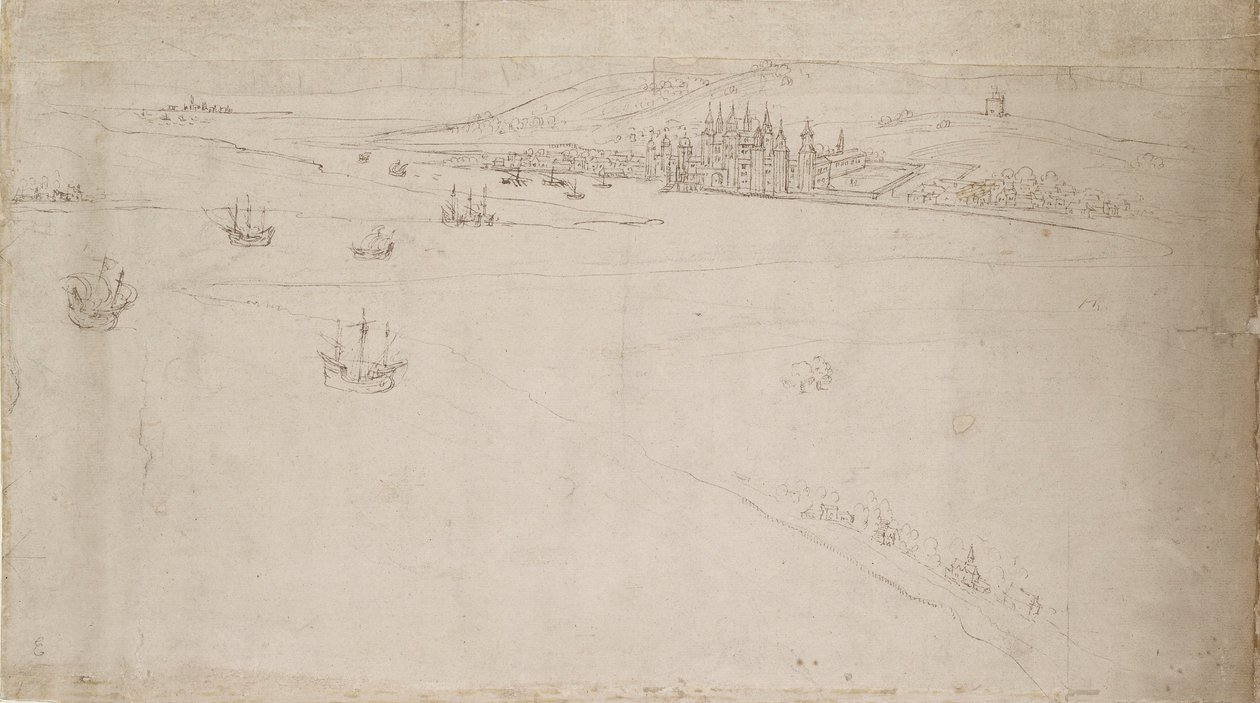 Panorama di Londra visto da Southwark: Greenwich, 1554 da Anthonis van den Wyngaerde