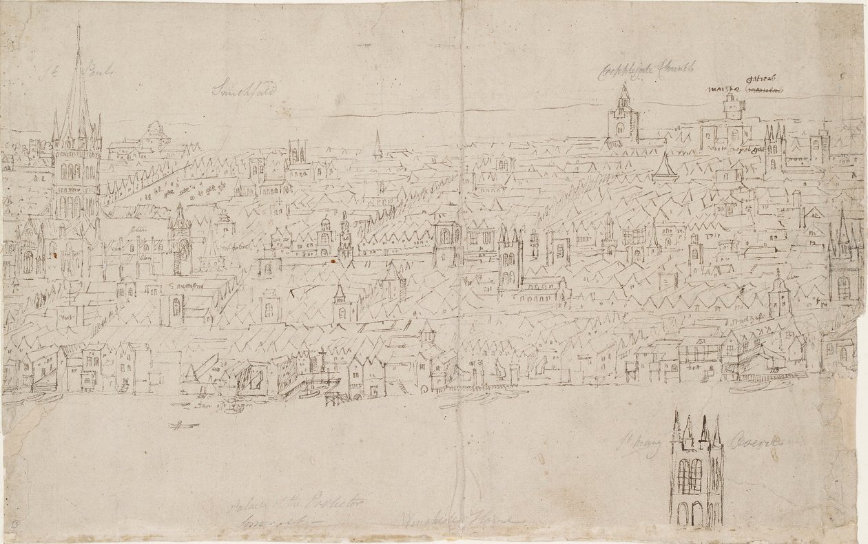 Panorama di Londra visto da Southwark: Cattedrale di San Paolo, 1554 da Anthonis van den Wyngaerde