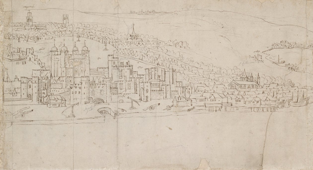 Panorama di Londra visto da Southwark: La Torre da Anthonis van den Wyngaerde
