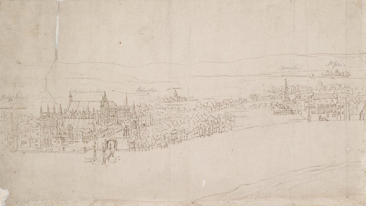 Panorama di Londra visto da Southwark: Westminster, 1554 da Anthonis van den Wyngaerde