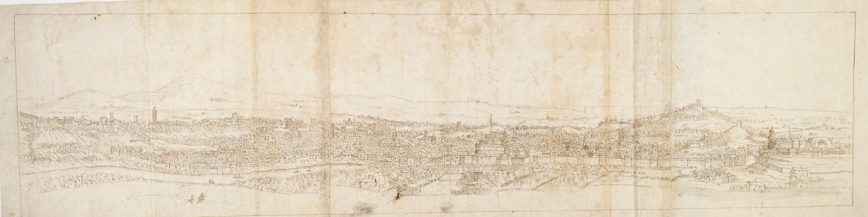 Veduta panoramica di Roma da Monte Mario, Castel S. Angelo in primo piano da Anthonis van den Wyngaerde