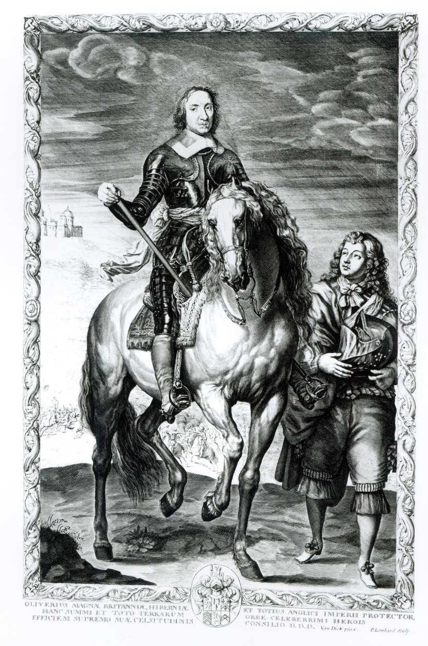 Ritratto equestre di Oliver Cromwell (1599-1658) inciso da Pierre Lombart (1612-80) da Anthony van Dyck