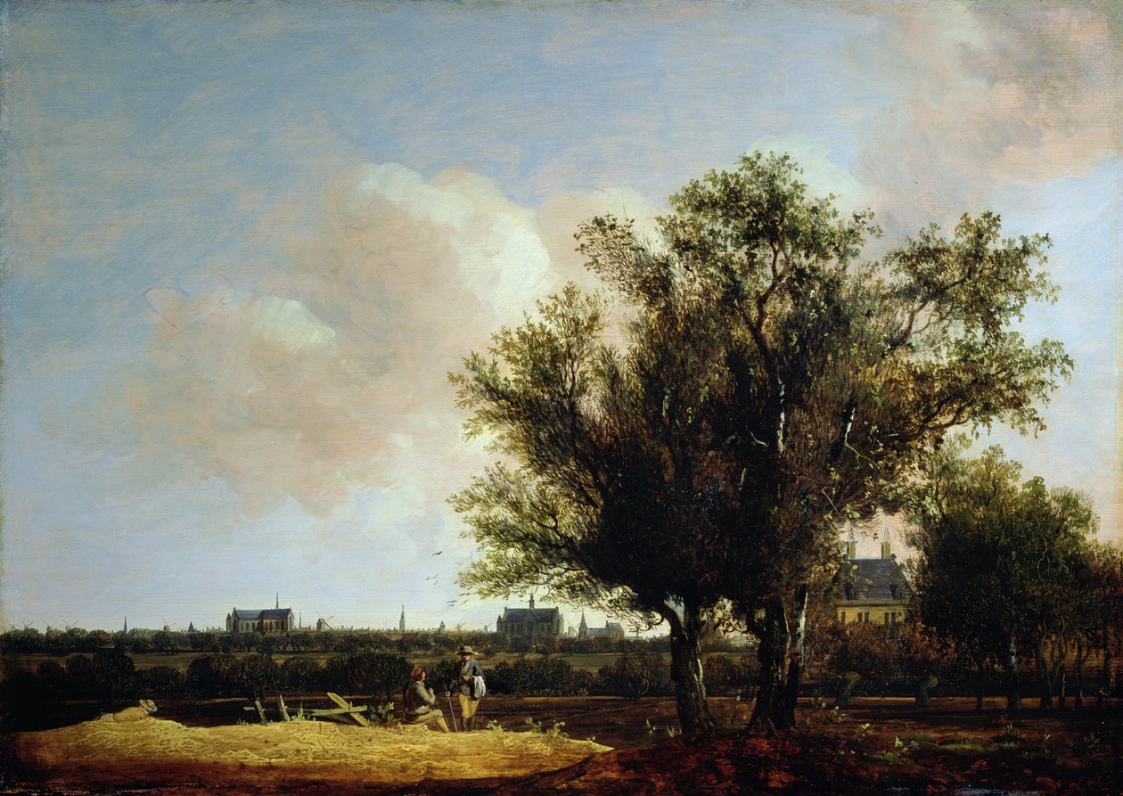 Veduta di Leiden con figure che riposano in primo piano da Anthony Jansz van der Croos