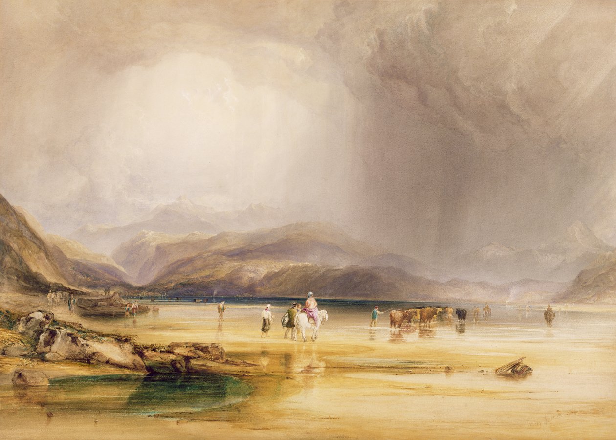 Vista da Snowdon dai Sands di Traeth Mawe, presa al guado tra Pont Aberglaslyn e Tremadoc da Anthony Vandyke Copley Fielding