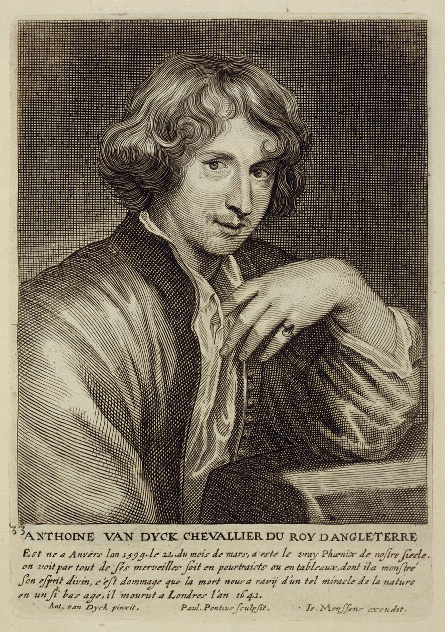 Autoritratto, tavola 33 da una serie di ritratti di artisti, inciso da Paulus Pontius da Anthony van Dyck