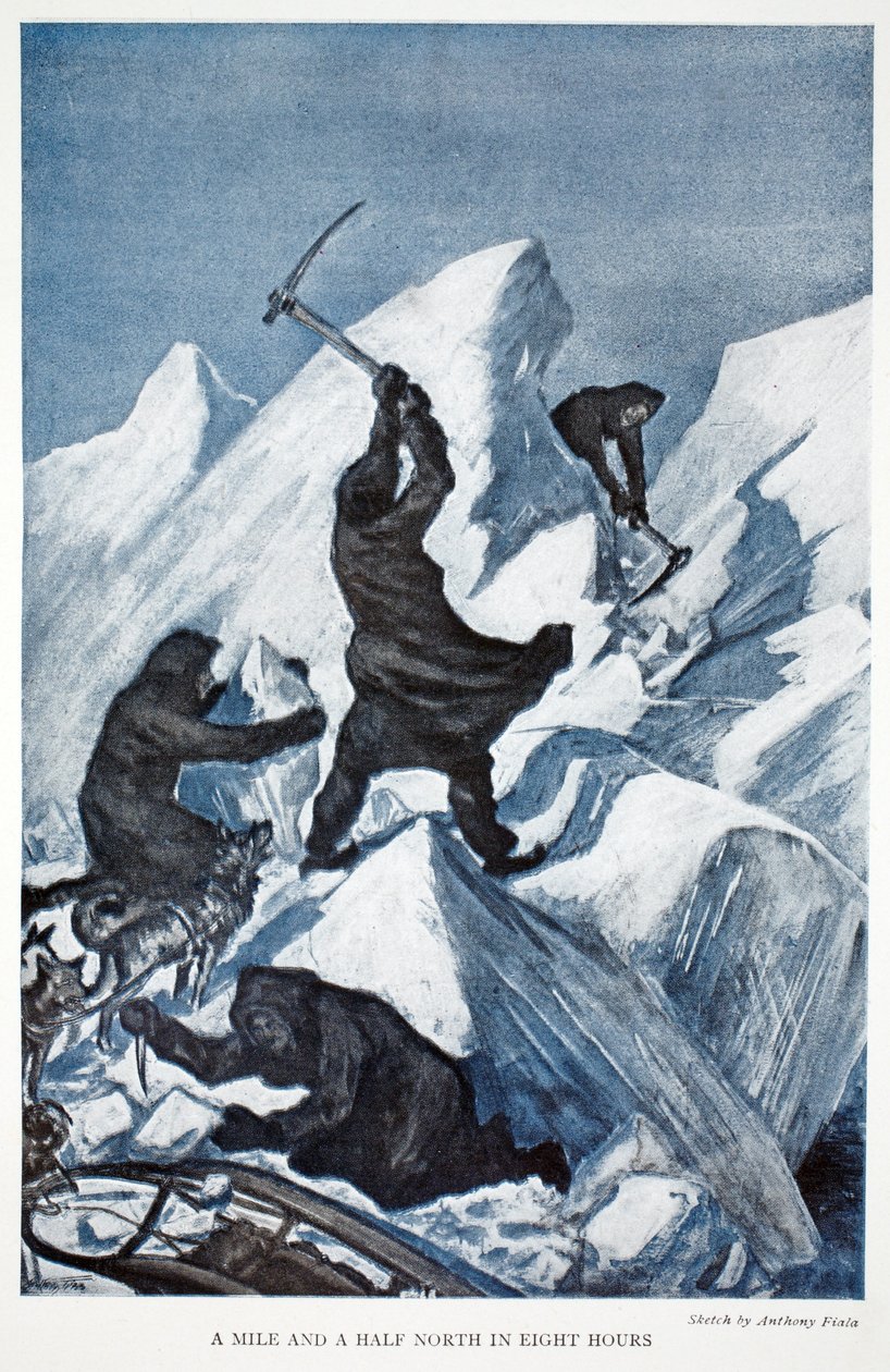 Un miglio e mezzo a nord in otto ore, pub. Londra 1907 (litografia a colori) da Anthony Fiala