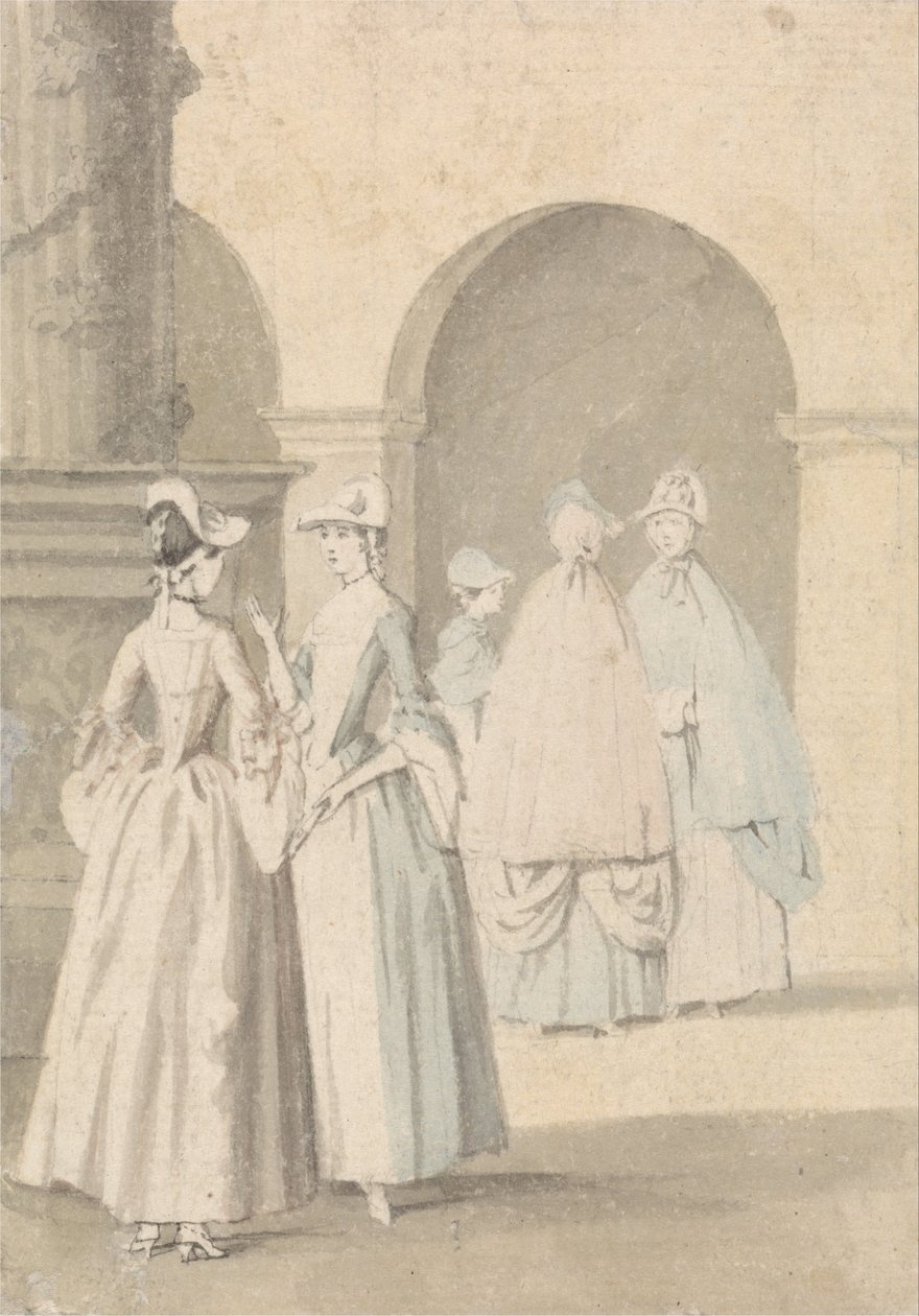 Donne accanto a una colonna e un