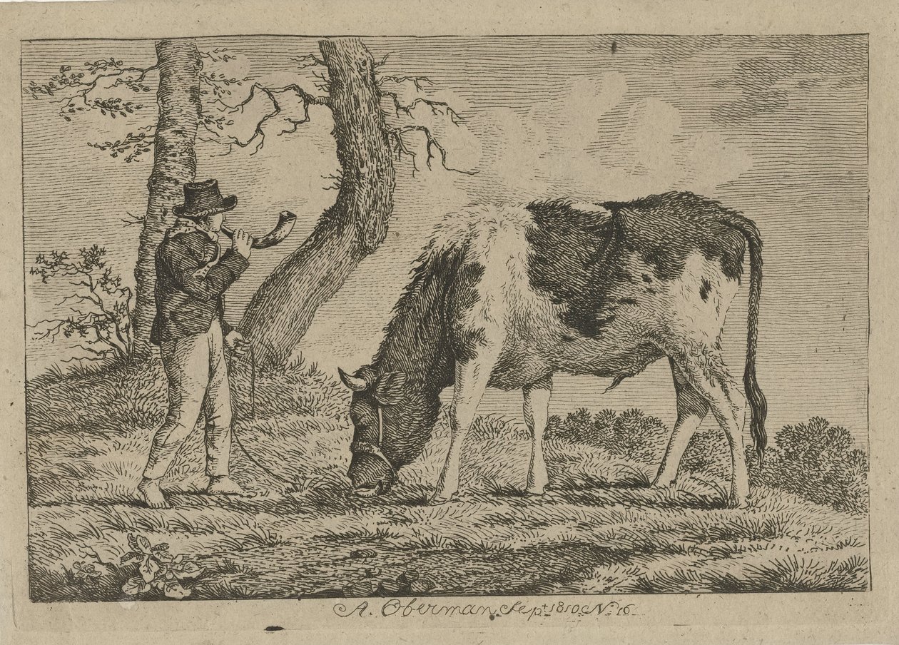 Pastore con mucca (Studies van koeien, schapen en geiten) da Anthony Oberman