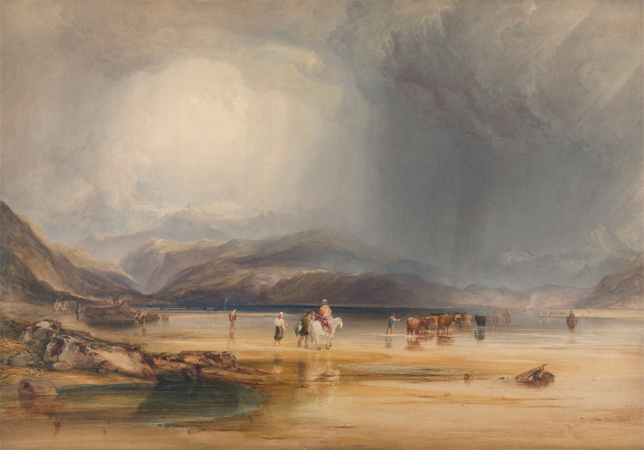 Veduta di Snowdon dalle sabbie di Traeth Mawr, presa al guado tra Pont Aberglaslyn e Tremadoc da Anthony Vandyke Copley Fielding