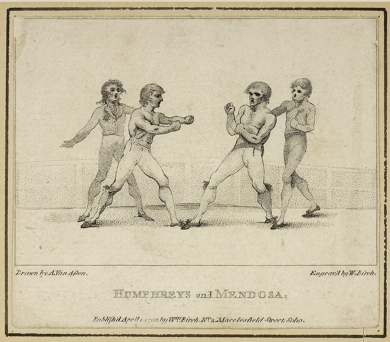 Humphreys e Mendoza, inciso da William Birch, pubblicato nel 1792 da Anthony van (after) Assen