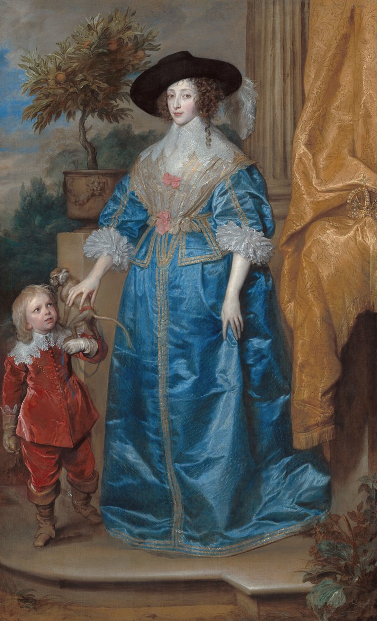 Tedesco: Ritratto della regina Henrietta Maria, con il nano Sir Jeffrey Hudson La regina Henrietta Maria con Sir Jeffrey Hudson da Anthony van Dyck